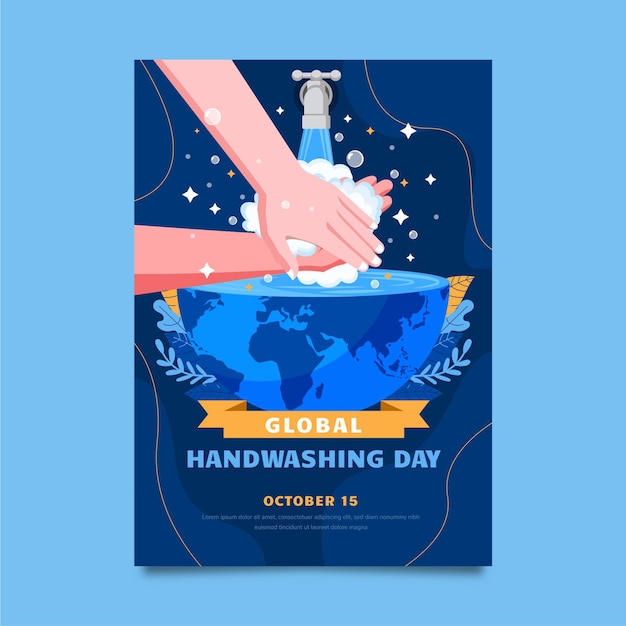 Free vector hand drawn flat global handwashing day vertical flyer template