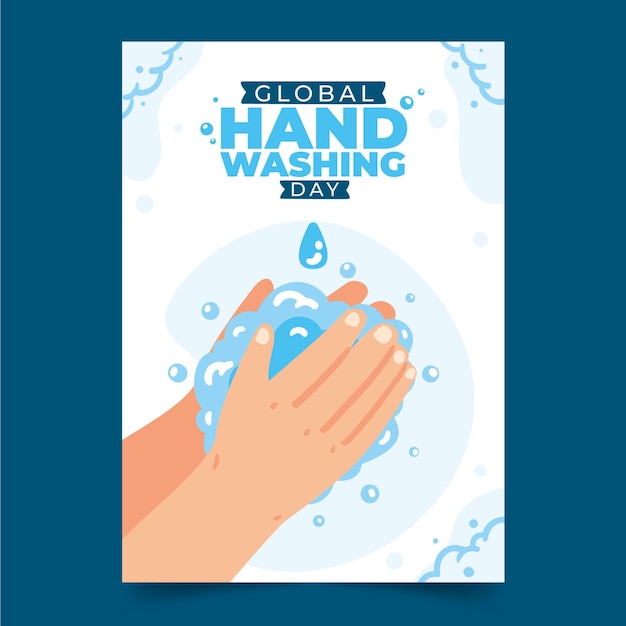 Hand drawn flat global handwashing day vertical poster template