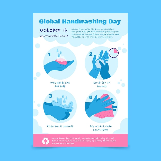 Hand drawn flat global handwashing day vertical poster template