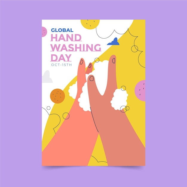 Hand drawn flat global handwashing day vertical poster template