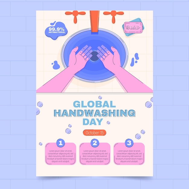 Hand drawn flat global handwashing day vertical poster template