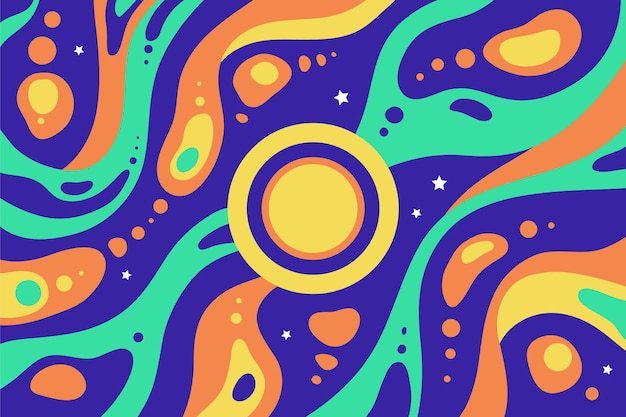 Hand drawn flat groovy psychedelic background