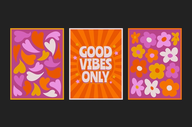 Free Vector hand drawn flat groovy psychedelic covers collection