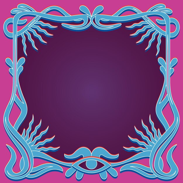 Hand drawn flat groovy psychedelic frame template