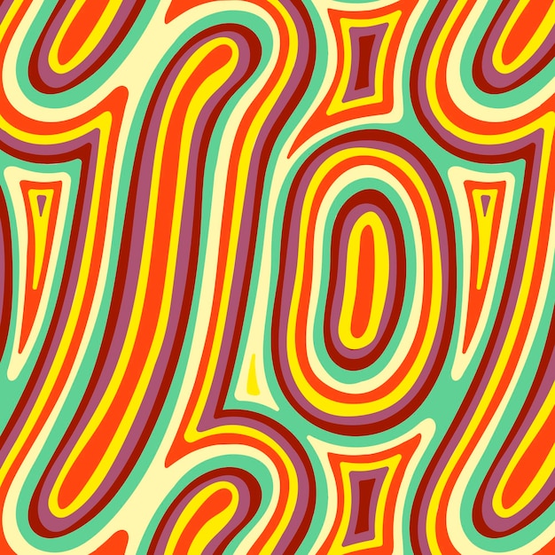 Hand drawn flat groovy psychedelic pattern design