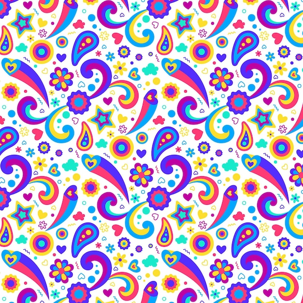 Free Vector hand drawn flat groovy psychedelic pattern design