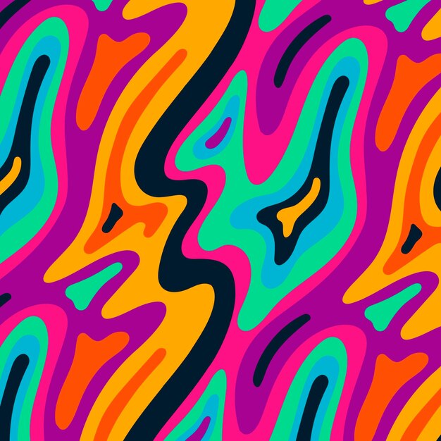 Hand drawn flat groovy psychedelic pattern