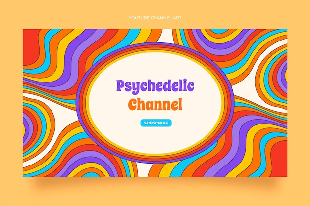 Free vector hand drawn flat groovy psychedelic youtube channel art