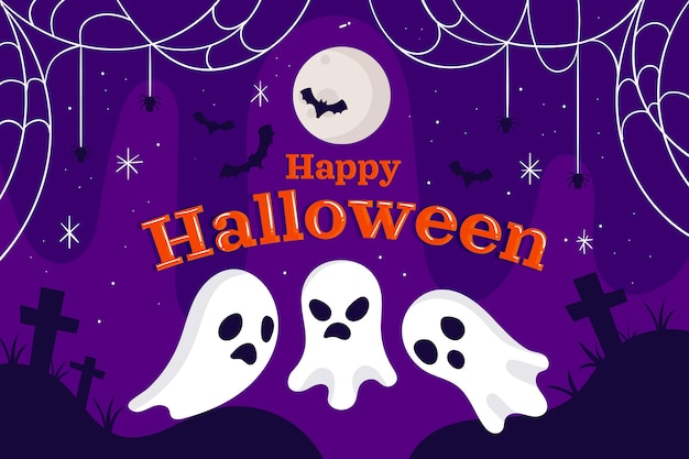 Hand drawn flat halloween background