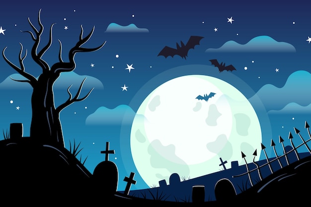 Hand drawn flat halloween background