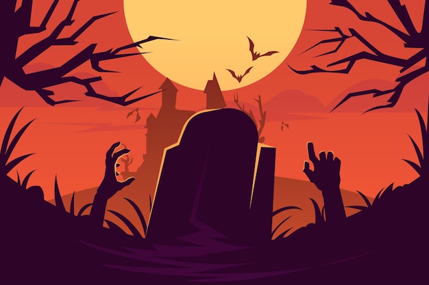 Hand drawn flat halloween background