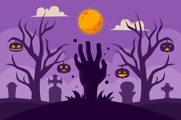 Hand drawn flat halloween background