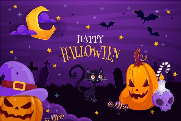 Hand drawn flat halloween background