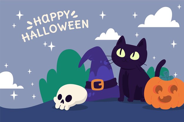 Hand drawn flat halloween background