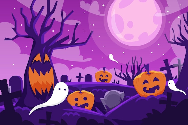 Hand drawn flat halloween background