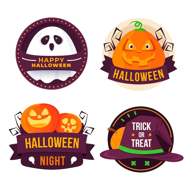 Hand drawn flat halloween badges collection