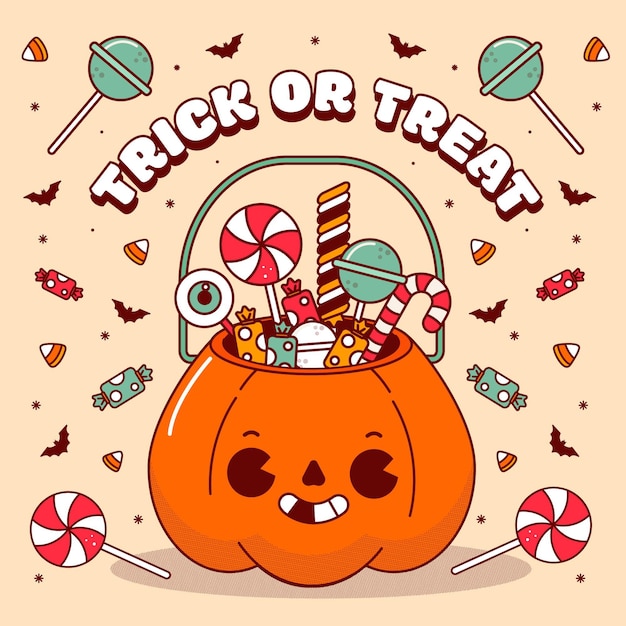 Hand drawn flat halloween bag illustration