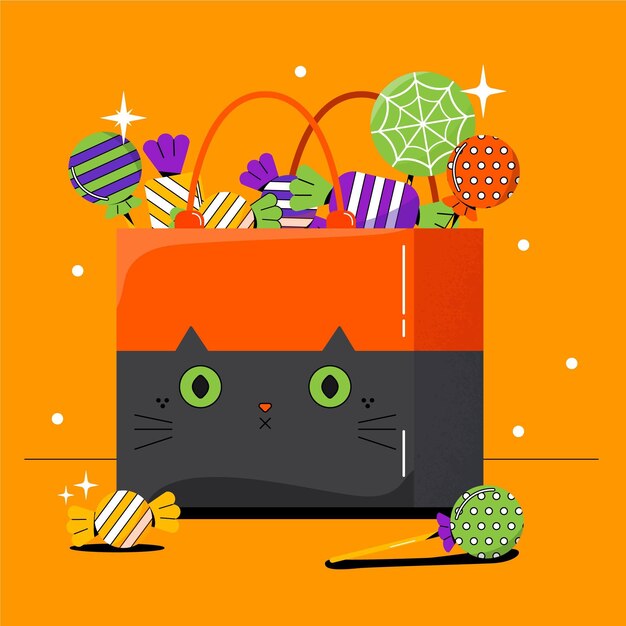 Hand drawn flat halloween bag illustration