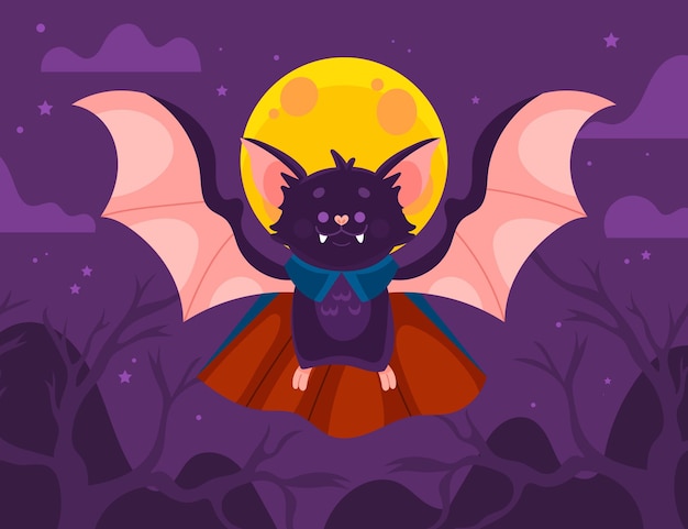 Hand drawn flat halloween bat illustration