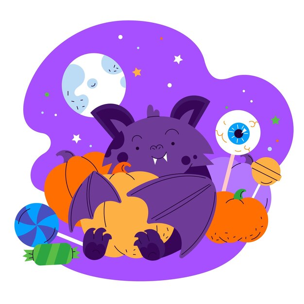 Hand drawn flat halloween bat illustration