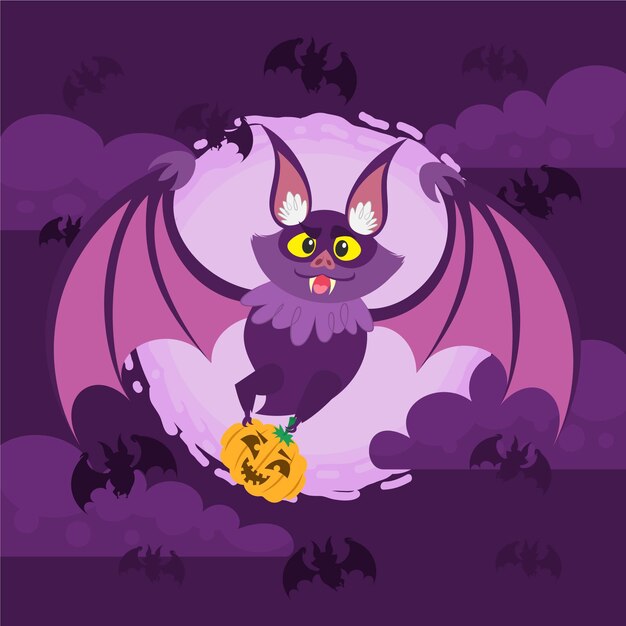 Hand drawn flat halloween bat illustration