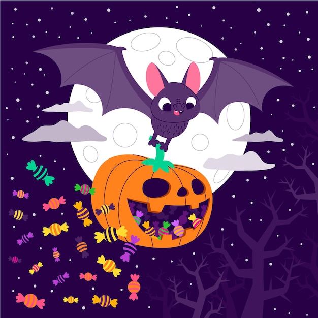 Hand drawn flat halloween bat illustration