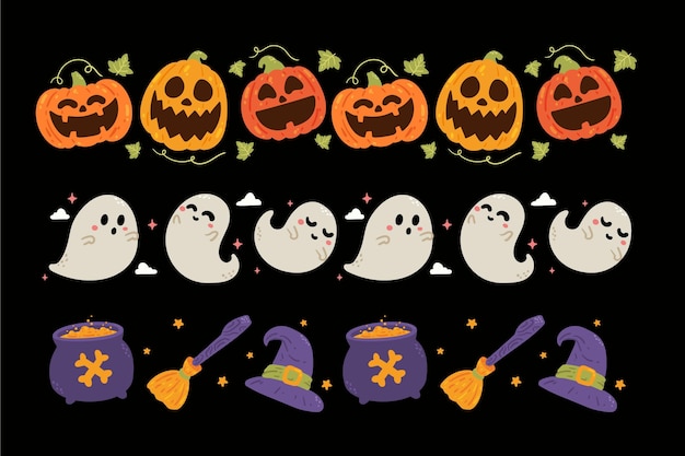 Hand drawn flat halloween borders collection