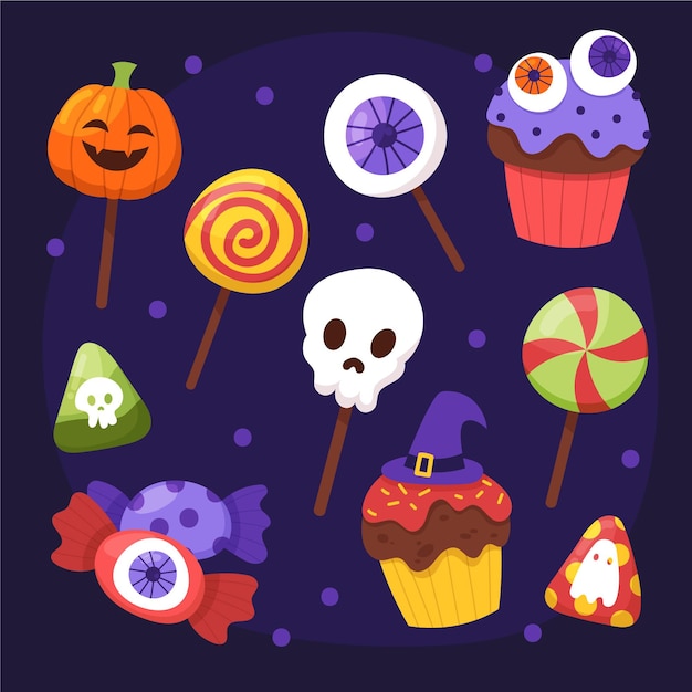 Free Vector hand drawn flat halloween candy collection