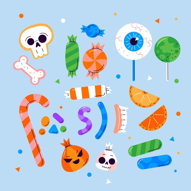 Hand drawn flat halloween candy collection