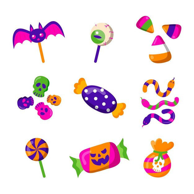 Hand drawn flat halloween candy collection