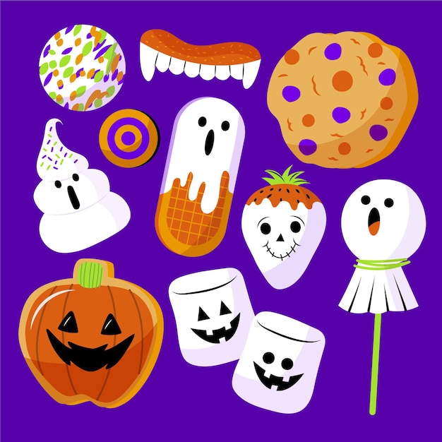 Hand drawn flat halloween candy collection