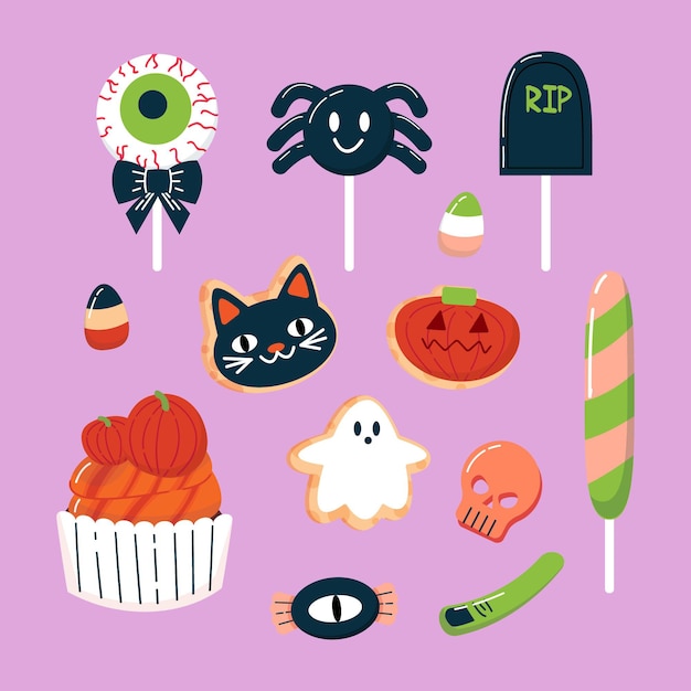 Free Vector hand drawn flat halloween candy collection