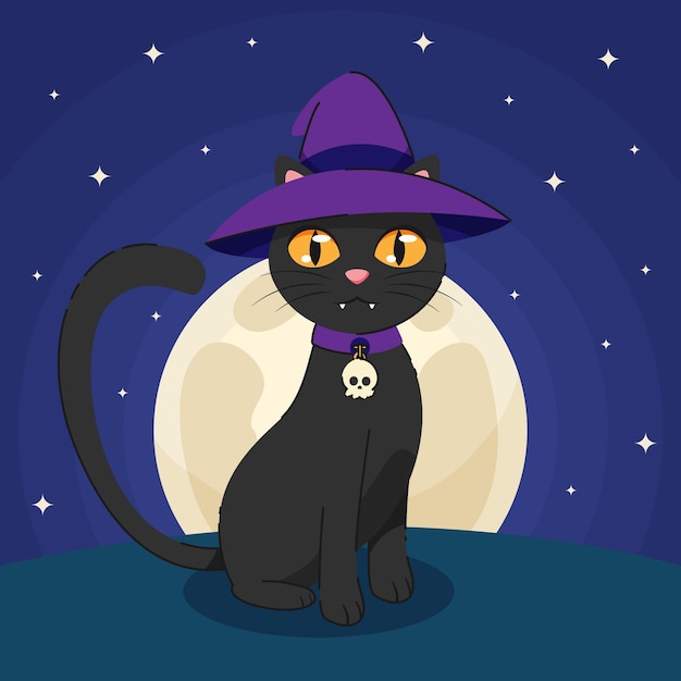 Free Vector hand drawn flat halloween cat illustration