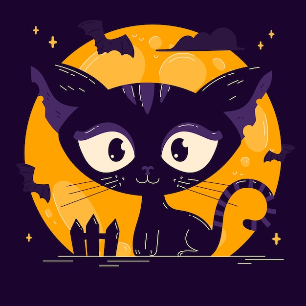 Free Vector hand drawn flat halloween cat illustration