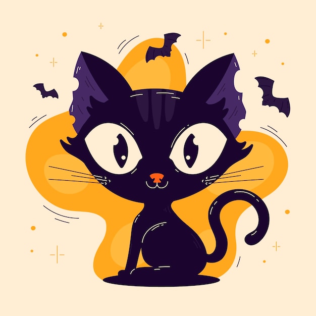 Hand drawn flat halloween cat illustration