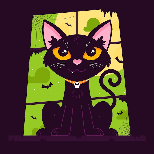 Free Vector hand drawn flat halloween cat illustration