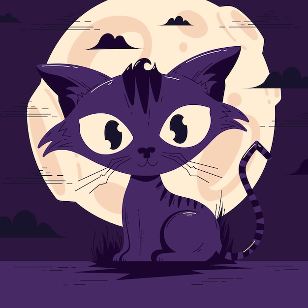 Free Vector hand drawn flat halloween cat illustration