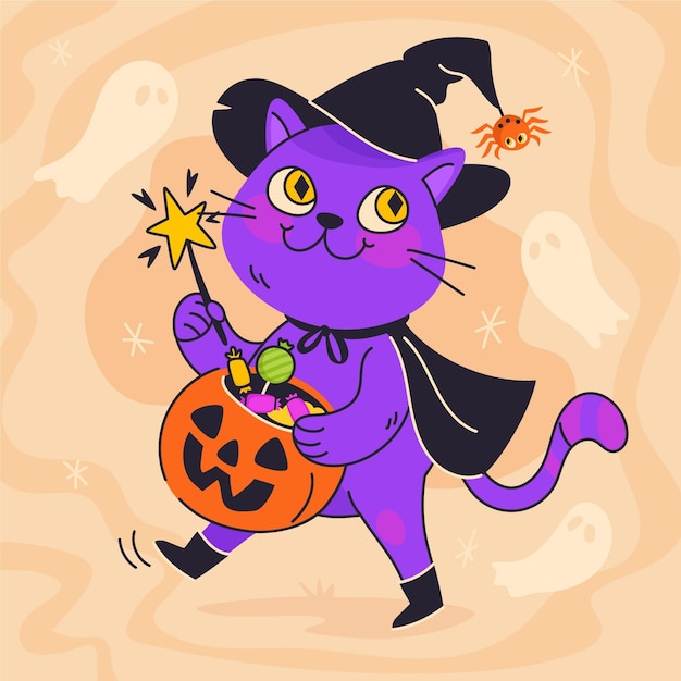 Free Vector hand drawn flat halloween cat illustration