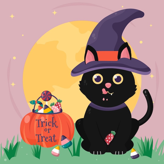 Free vector hand drawn flat halloween cat illustration