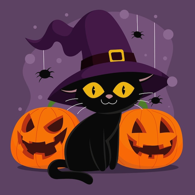 Free Vector hand drawn flat halloween cat illustration