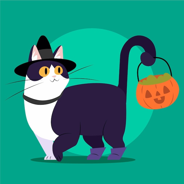 Free vector hand drawn flat halloween cat illustration