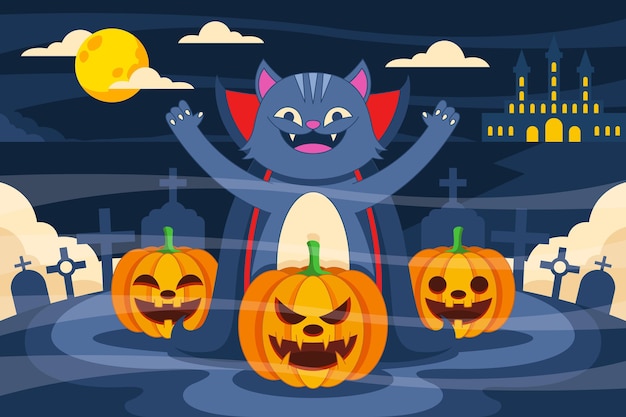 Free Vector hand drawn flat halloween cat illustration