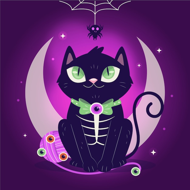 Hand drawn flat halloween cat illustration