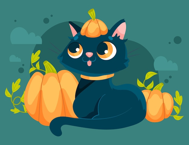 Free Vector hand drawn flat halloween cat illustration