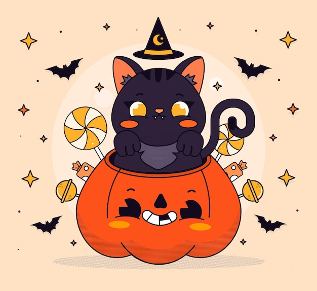 Free Vector hand drawn flat halloween cat illustration