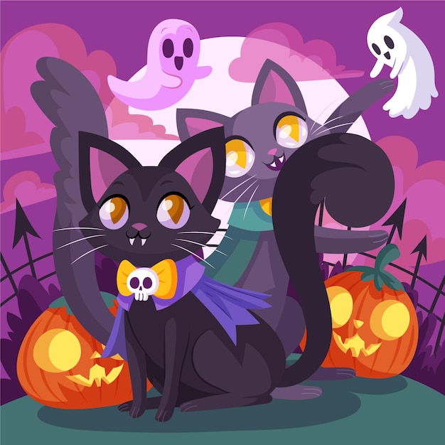 Free Vector hand drawn flat halloween cat illustration