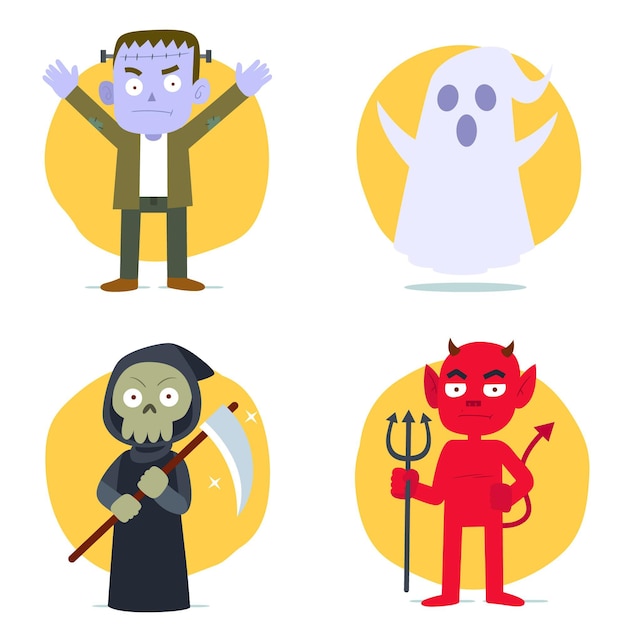 Hand drawn flat halloween characters collection