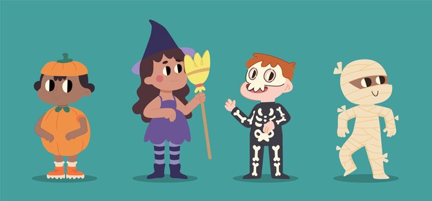 Hand drawn flat halloween characters collection