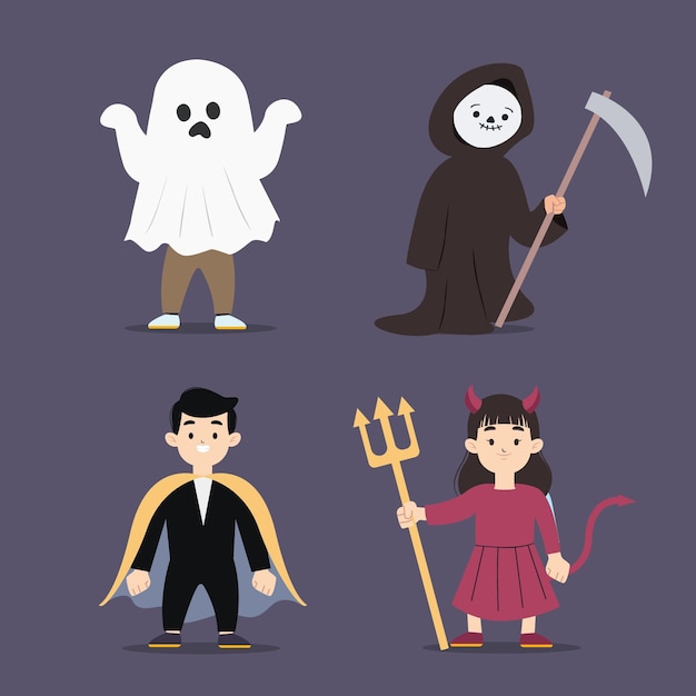 Free Vector hand drawn flat halloween characters collection