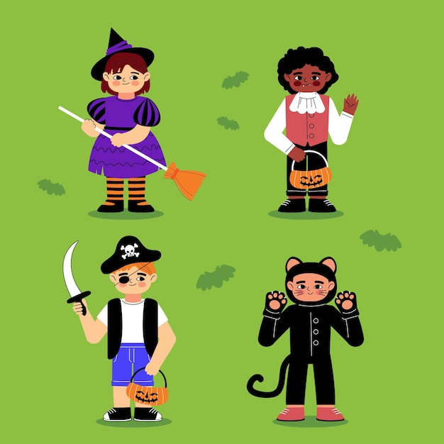 Free vector hand drawn flat halloween characters collection